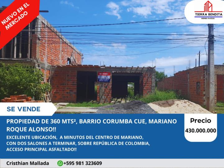 VENDO PROPIEDAD EN MARIANO ROQUE ALONSO, BARRIO CORUMBA CUE